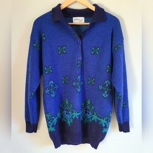 Vintage blue metallic collared sweater‎